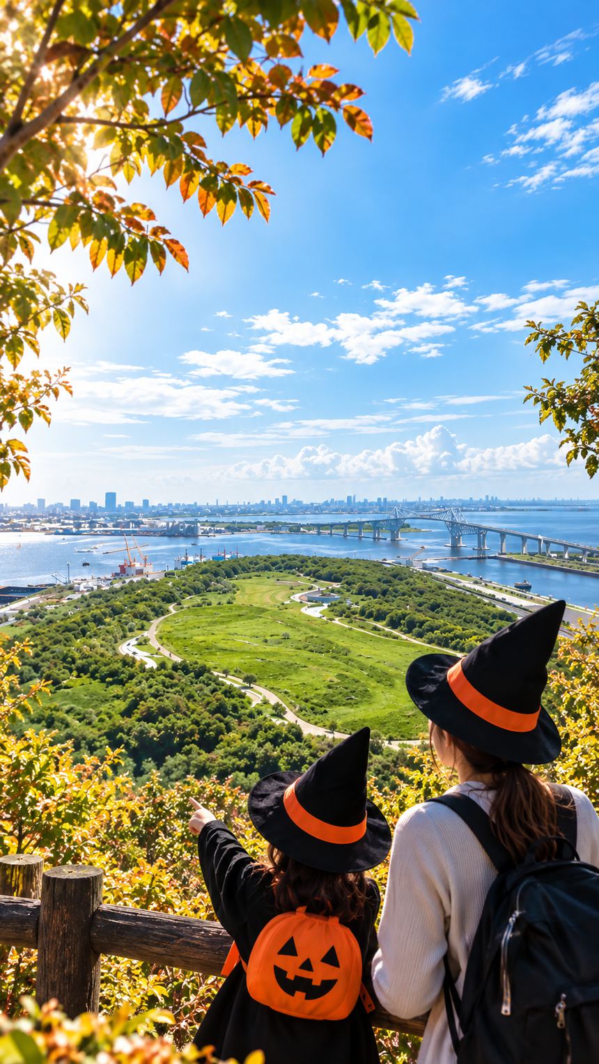 海の森公園から東京ゲートブリッジを望む親子